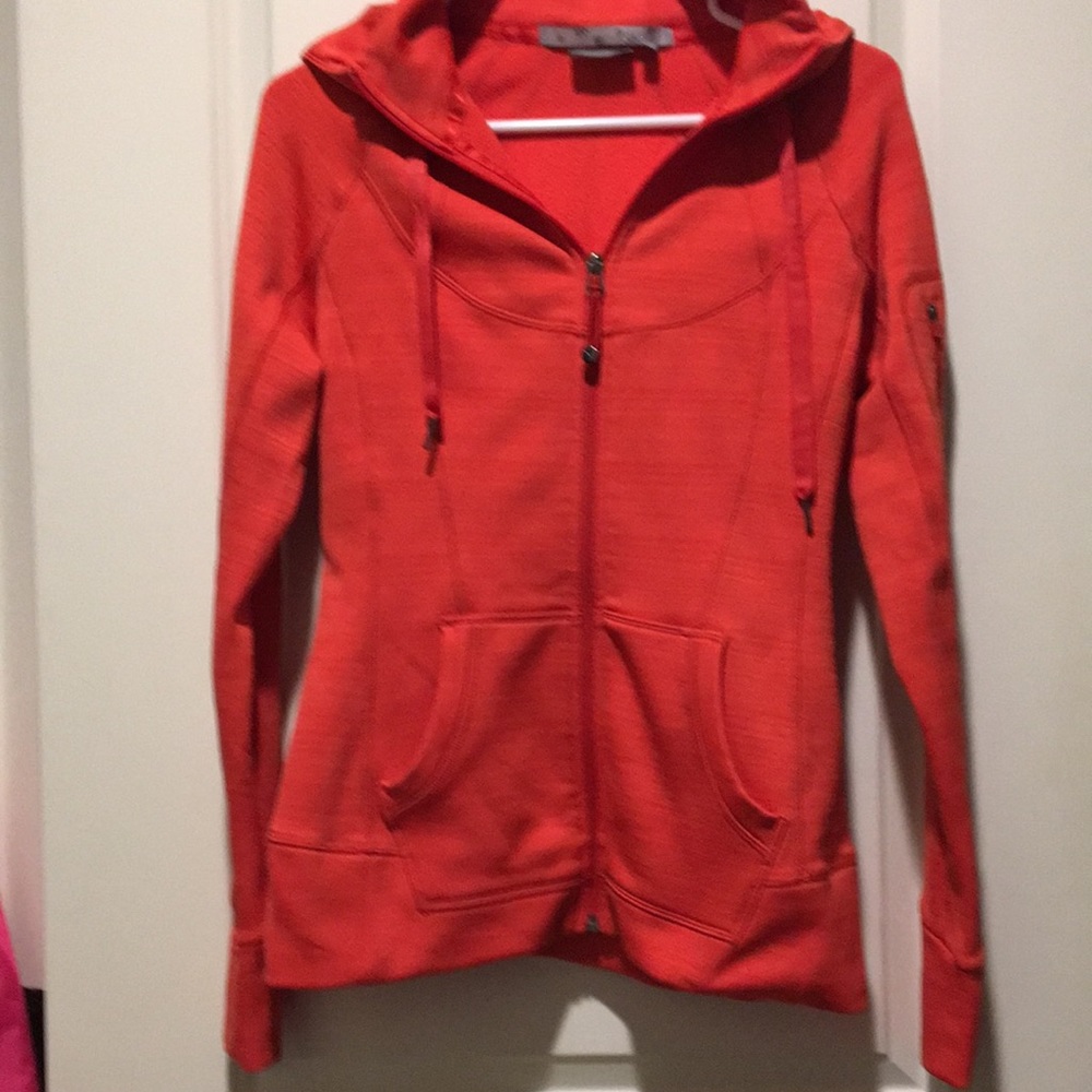 Athleta women zipUp contour stretchy hoodie jacket thumbholes zip pocket size S
